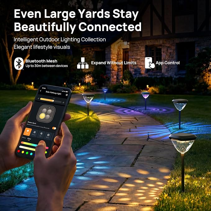 Linkind Smart Solar Pathway Lights SP6,Pattern Switch Solar Lights Outdoor | USB&Solar Charging, Cool/Warm White/Color Changing Landscape Lighting for Yard,Garden,Patio, 1 Pack