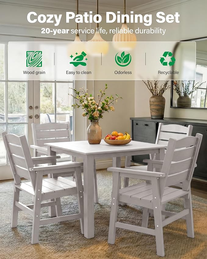 YEFU HIPS Patio Dining Set for 6: 8-Piece Outdoor Table and Chairs with Aluminum Frame - All-Weather Patio Dining Sets Modern Outside Furniture with Metal Aluminum Frame for Family in Deck/Pool White
