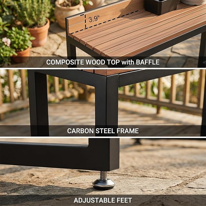 Outdoor Patio Bar Height Table with Baffle, Weather Resistant High Counter Table Porch Pub Tables Wood-Plastic Tabletop, for Poolside Garden Balcony Restaurant Cafe(White,47.2"x15.7"x40.5")