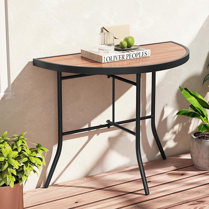 Giantex Half Round Folding Table, Half Moon Dining Table with Heavy-Duty Metal Frame, Portable Space-Saving Semi-Circle Bistro Table for Banquet Event Patio Garden Entryway (2)