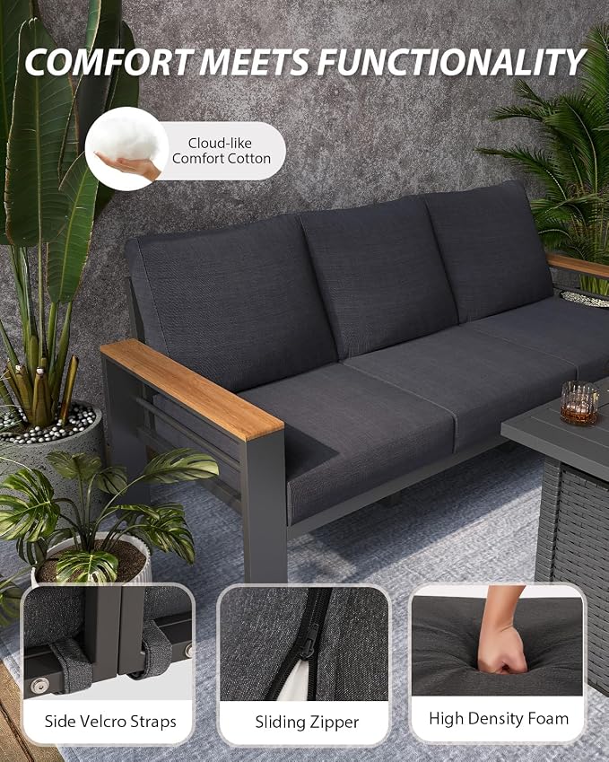 Aoxun Patio Furniture Set, 2 Piece Aluminum Patio Sets with 5" Thicken & Washable Cushion, Waterproof Outdoor Furniture with Coffee Table, Outdoor Couch Sectional for Backyard, Porch and Garden