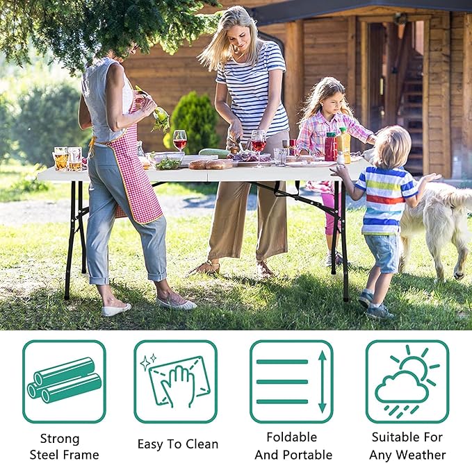 4 Foot Folding Bench Outdoor Dining Table, Portable Picnic Table Fold Up Lightweight Party Tables, 4 Foot Folding Table Outdoor Camping Table, Mesas para Fiestas Beach Table Camp Bench