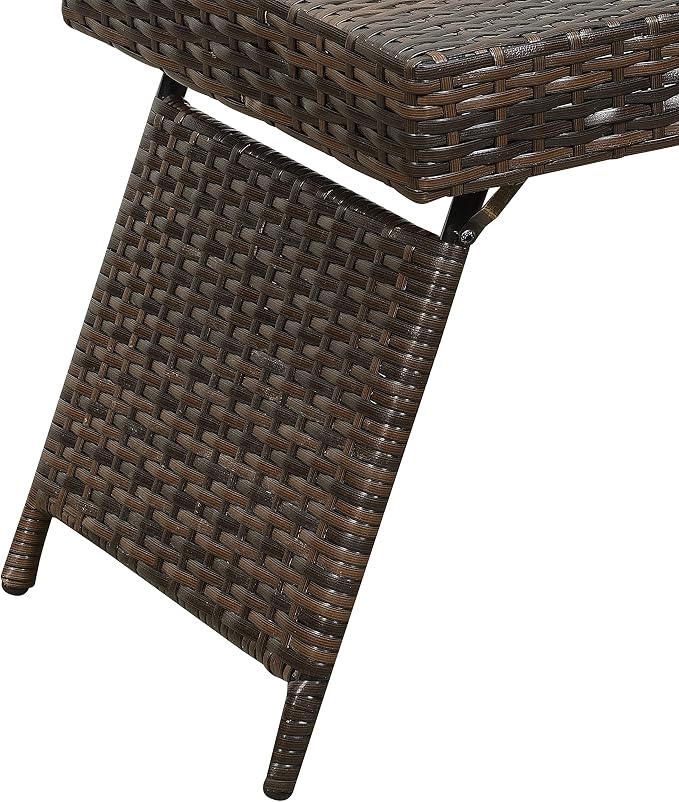 AC Pacific Portable Folding Wicker Table for Eating, Outdoor Deck Furniture with Weather-Resistant Rattan, Rectangle Foldable Patio Coffee Stand, Easy to Clean, 23 Inch Wide, Brown