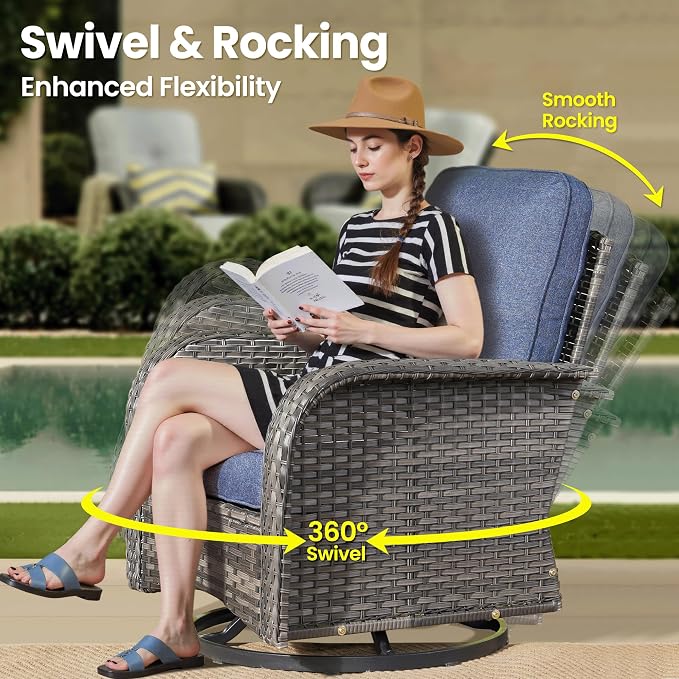 ovios 7-Piece Patio Furniture Set, Outdoor Wicker Sofa with Swivel Chairs Coffee Table, High Back Rattan Couch Loveseat with Comfy Cushions for Porch Yard Deck, Denim Blue
