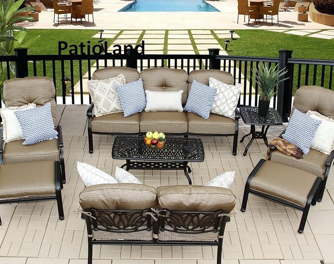 Elizabeth Outdoor Patio 8 pcs Seating Group Set Dark Bronze Cast Aluminum