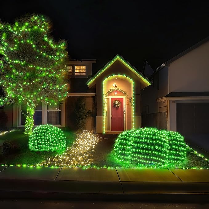 BlcTec Outdoor Christmas Lights 200 LED 8.4ft x 5.2ft Christmas Net Lights with 8 Modes, UL Certified, Timer, Connectable, Waterproof for Trees, Bushes, Shrubs, Yard Outdoor Xmas Decorations, Green