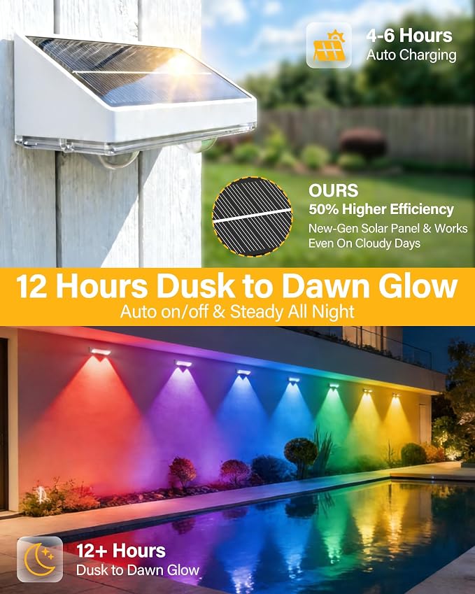 Solar Fence Lights Outdoor, 6 Pack Fence Lights Solar Powered