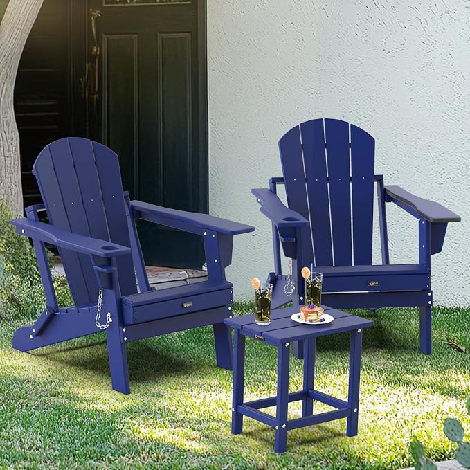 VINGLI Outdoor Patio Side Table, Plastic Waterproof HDPE Adirondack Coffee End Tables, All Weather for Patio, Backyard, Pool, Indoor Use (Navy Blue)