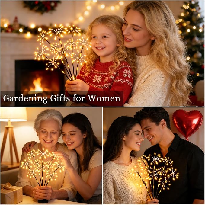 Solar Garden Lights Outdoor, 2 Pack 2-Layer Swaying Fairy Firework Lights | Waterproof Starburst Flower Light, Garden Decor for Yard Patio Pathway Lawn, Gardening Gifts for Women Mom Grandma Christmas