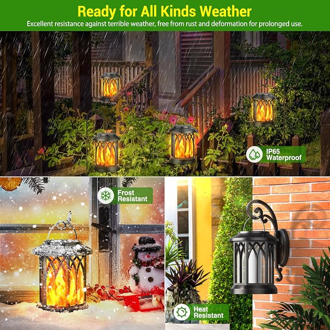 KOOPER 6 Pack Solar Lantern Outdoor Lights, Upgraded Flickering Flame Solar Lanterns Outdoor Waterproof, Auto ON/OFF Lanterns Decorative Outdoor, Hanging Lantern for Yard Patio Lawn Table Garden Decor
