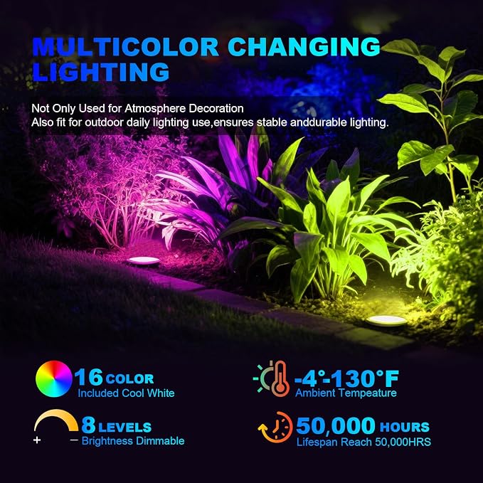 4 Pack 3w 12v Low Voltage In-ground Lights LED Landscape Light Waterproof IP67 Pathway Lights Outdoor spotlights Trees Flags for Garden,Yard,Tree (RGB)