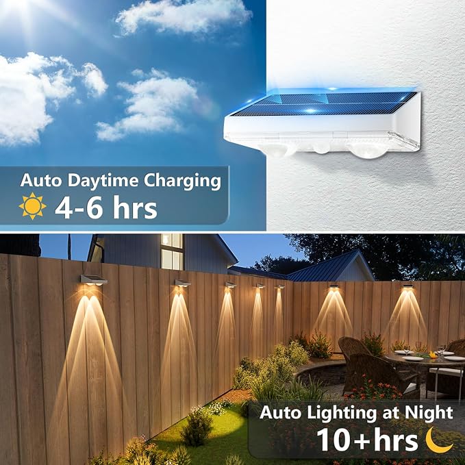 Solar Fence Lights,8 Pack Solars Deck Light,Warm White Color,Outdoor Bulb Waterproof Led IP65,Power Patio Lamp with Lenses for Outside/Backyard/Railing/Yard（White）