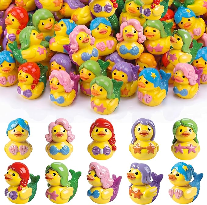 Novabright 100 Pcs Mini Resin Mermaid Ducks Tiny Resin Small Ducks Mini Animal Figurines for DIY Cake Craft Garden Landscape Ornament Potted Decoration Birthday Party Supplies