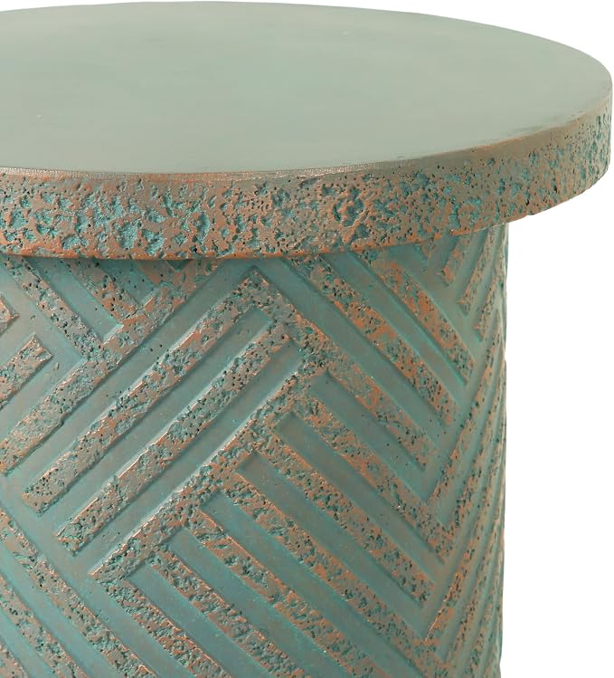 16.93" Cement End Tables for Patio,Green | Faux Terrazzo Modern Small Round Side Accent Table,Tree Stump Garden Stool Drum Indoor and Outdoor