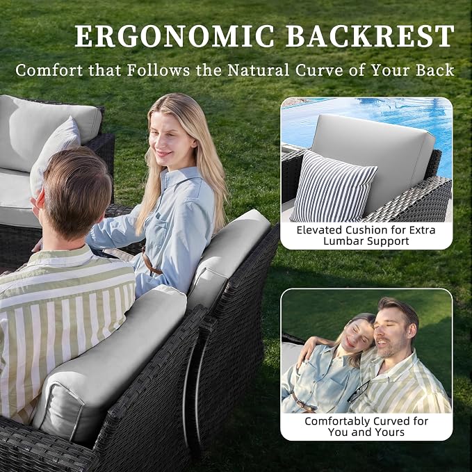 UDPATIO Patio Furniture Set, 6 Pieces Outdoor Furniture Sets with Rocking Swivel Chairs, Wicker Rattan Outdoor Conversation Set with Storage Table and Waterproof Covers for Backyard, Light Grey