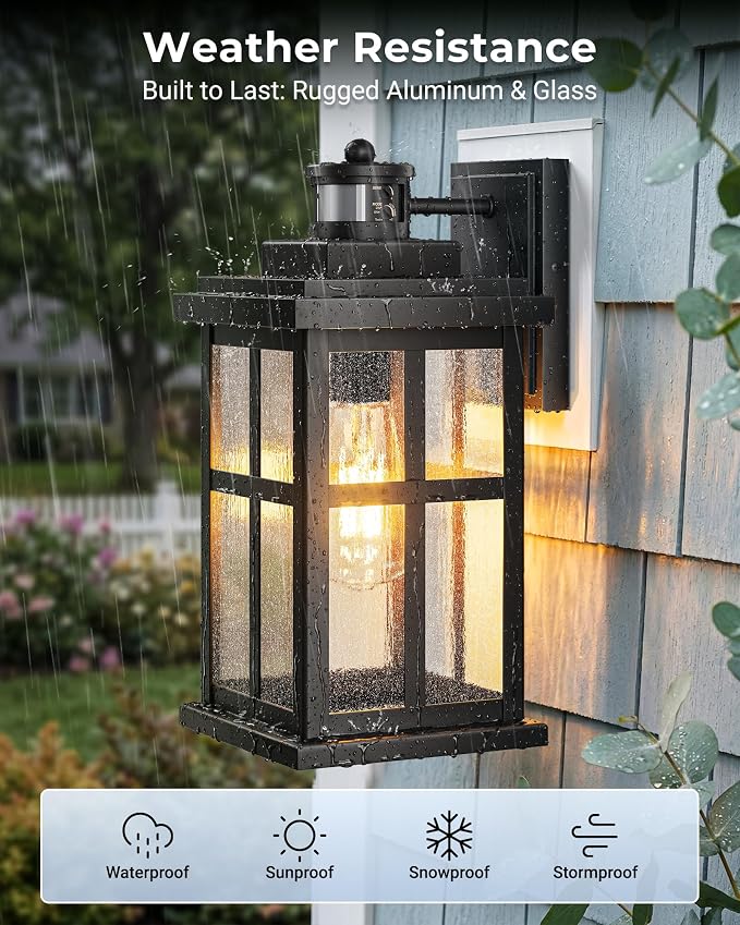 VIANIS Large Motion Sensor Porch Lights Outdoor, Moden Black Dusk to Dawn Exterior Lighting Fixtures Wall Mount for House, Anti-Rust Waterproof Outdoor Sconce Lights for Garage, Coach, Front Door