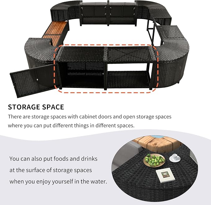 Merax Patio Furniture Set with Mini Sofa, Wooden Seats and Storage Spaces, Outdoor Conversation Sets for Patio, Lawn, Garden