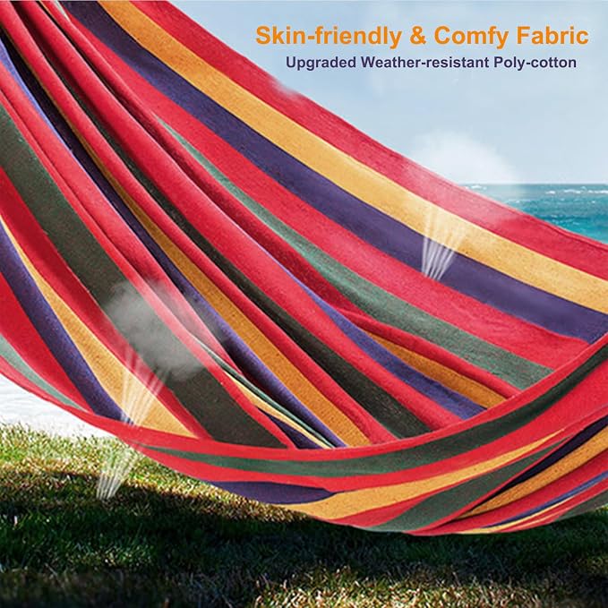 hatleues Hammock with Stand for Outside- 2 Person Portable Hammock with Space Saving Carrying Case,Easy Assembly,440lbs Weight Capacity, for Camping Garden Backyard Patio (Red)
