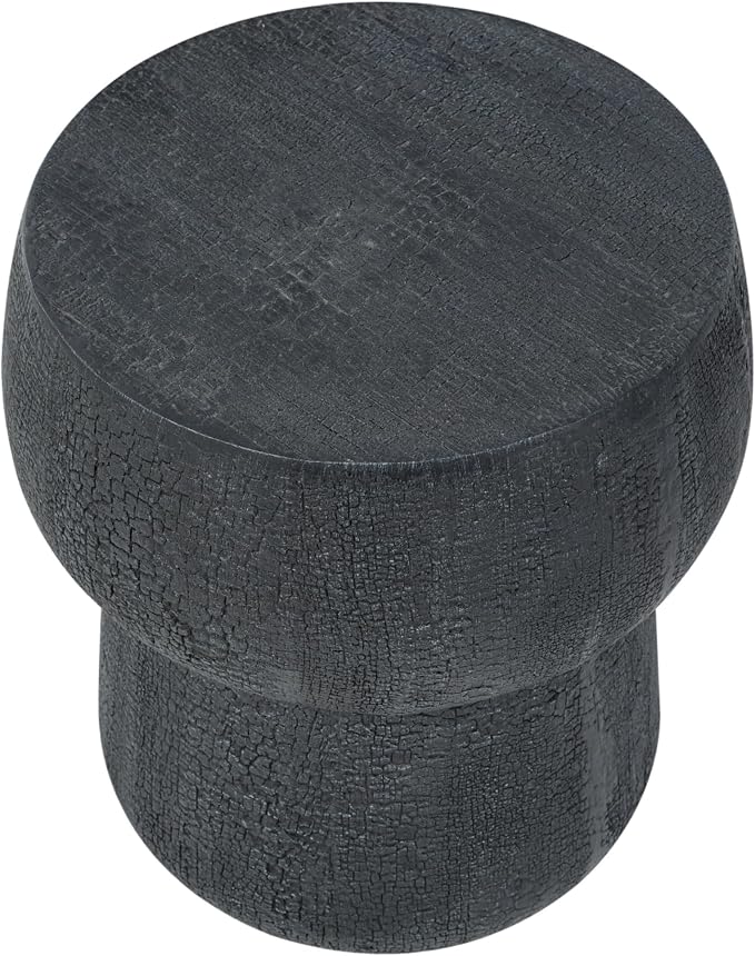 Outdoor Patio Accent Table with Crack Process, Morden Concrete Coffee Table with Double Barrel Shape Outdoor Side Table, Garden Stoolsl for Patio,Garden, Backyard Black