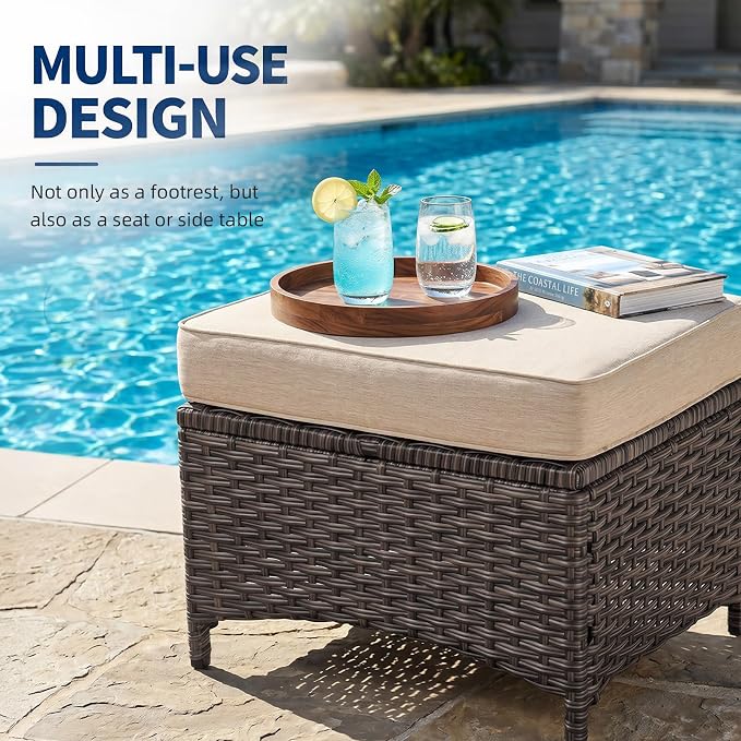 5-Piece Outdoor Swivel Chairs with Ottoman and Side Table, Patio Glider Chair with 6" Thick Cushions, Weather-Resistant Rattan Patio Furniture Set, for Yard, Poolside, Porch, Deck