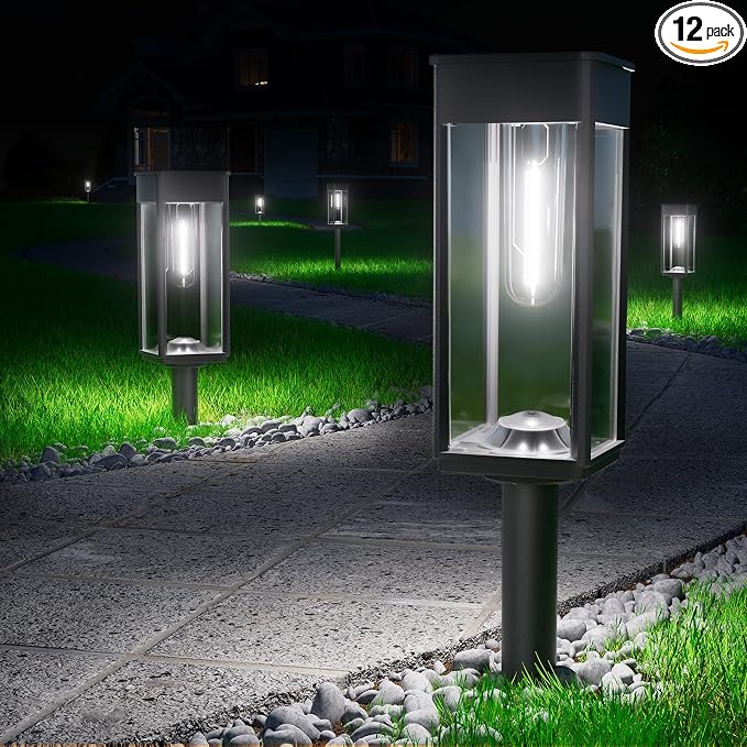 BITPOTT Solar Pathway Lights Outdoor, Bright Solar Lights for Outside Waterproof IP65, 12 Pack Auto On/Off Garden Lights Solar Powered Landscape Lights for Yard Walkway Driveway Lawn