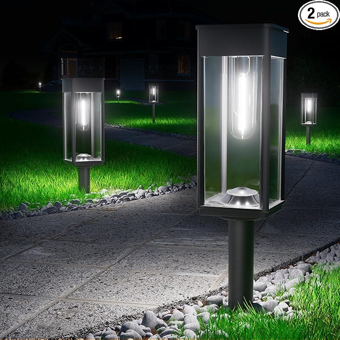BITPOTT Solar Pathway Lights Outdoor, Bright Solar Lights for Outside Waterproof IP65,2 Pack Auto On/Off Garden Lights Solar Powered Landscape Lights for Yard Walkway Driveway Lawn