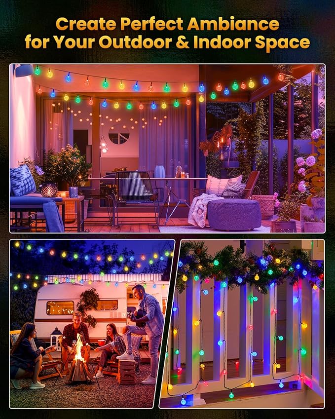 Brightown Solar String Lights Outdoor Waterproof, 2-Pack 120 LED 72Ft Total, Solar Powered Globe Patio Lights with 8 Lighting Modes for Garden Yard Porch Wedding Party Decor (Multicolor)