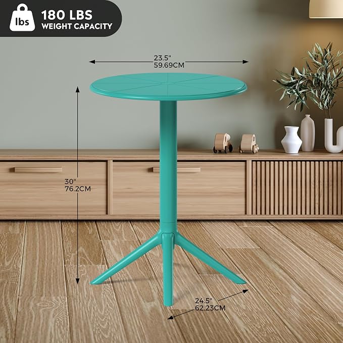 Costaelm Patio Table for 4-Person, Outdoor Patio PP Round Dining Table, All-Weather Bistro Dining Table for Backyard Deck Porch Poolside, Turquoise