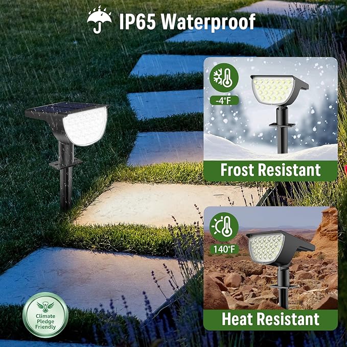 GKGG Solar Lights Outdoor Waterproof IP65, Solar Powered 76 LED 3 Lighting Modes Solar Spot Lights Outdoor for Yard Garden Landscape Pathway (Cool White, 4 Pack)