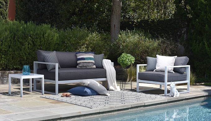Elle Decor Paloma Outdoor Patio Furniture Collection in Weather-Resistant Metal Frame Patio Arm Chair, White