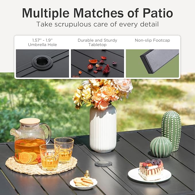PHI VILLA 7 PCS Patio Dining Set,2 Swivel & 4 Stable Outdoor Dining Chairs, Metal Dining Table,Quick-Dry Textilene Fabric and Sturdy Metal Frame,Outdoor Table and Chairs for Yard