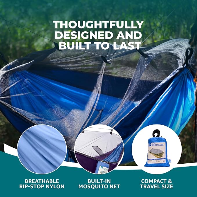 Bliss Hammocks BH-406XLS-RB Hammock in a Bag w/ Adjustable Tree Straps, 54-in. Wide, Weather & UV Resistant, 350 Lb. Capacity (Royal Bliss)