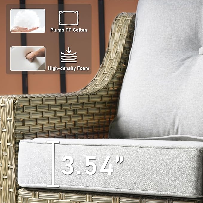 HOOOWOOO 9 Piece Patio Furniture Conversation Sets with Swivel Rocking Chairs,Outdoor Wicker Furniture with Ottoman,All Weather Resistant High Back Rattan Conversational Set(Light Grey Gray)