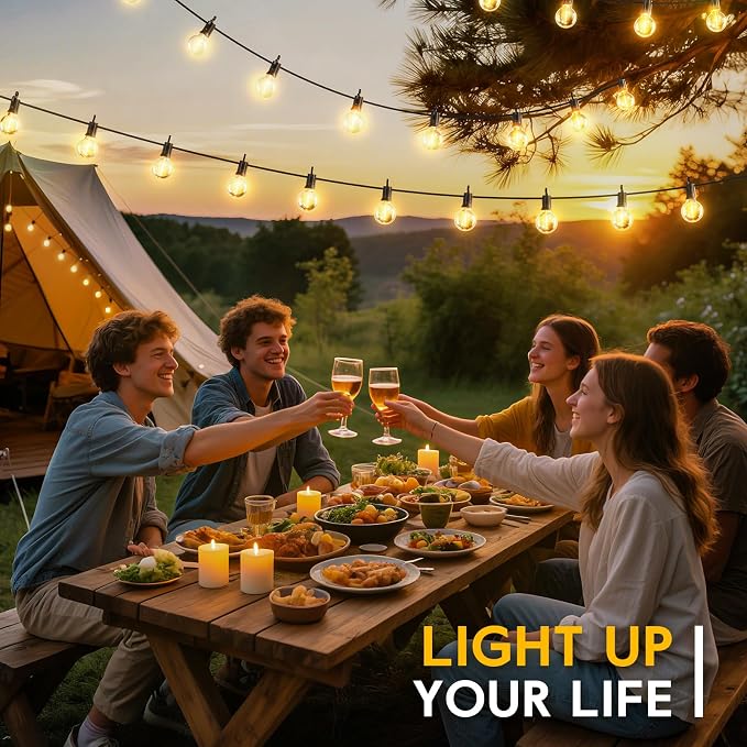 Minetom 158FT Solar String Lights Outdoor Waterproof Solar Powered | Patio Lights with Cable Ties and Hooks, 75 LED Shatterproof Bulbs, Commercial Hanging Light for Outside Backyard Garden Decor