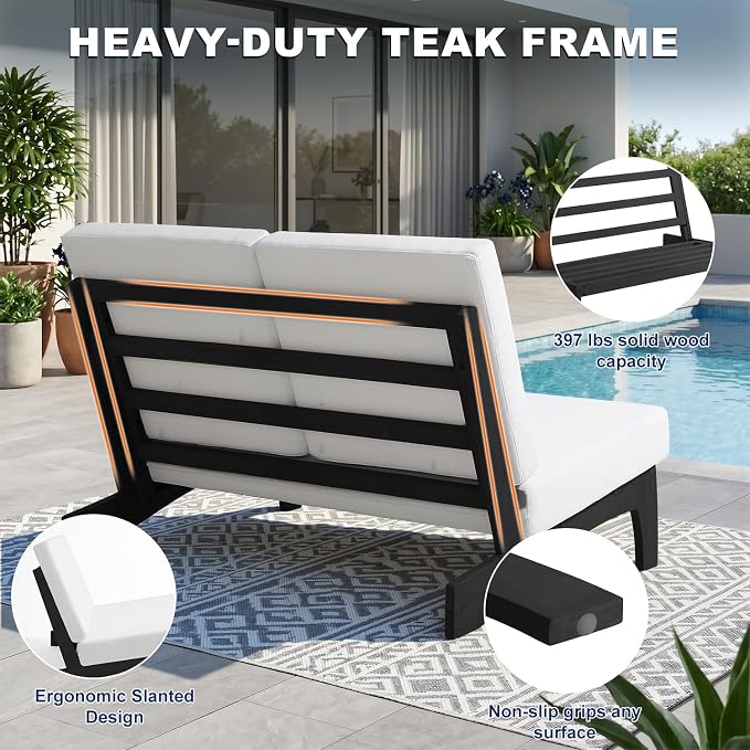Pia Ricoo 1-Piece Patio Furniture Set, Outdoor Loveseat with 4.5-Inch Thick Cushions, All-Weather Outdoor Sofa for Backyard, Deck, Lawn - Beige/Dark (Split Back)