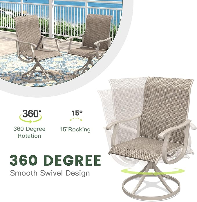 Outdoor Dining Set for 8, 60" Metal Round Outdoor Dining Table with Umbrella Hole and Sling Patio Swivel Chairs, 9 Pieces Patio Table and Chairs Set for Garden Backyard, Sandshell