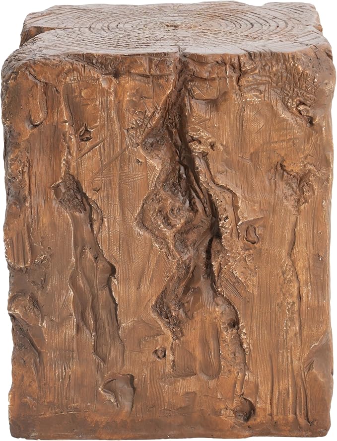 Christopher Knight Home Nataly 18.25" H Small Outdoor Side Table, Stump Shape Carved Garden Stool, Lightweight Concrete End Table, Patio Decorative Home Stool for Balcony Poolside Backyard, Brown