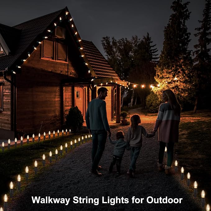 TIORIY Outdoor Warm Christmas Pathway Lights, 24.2ft 20 Lights with Stakes, Outside Walkway Marker, C9 Christmas Decor, Driveway Decorations, Waterproof, Hanging or Plugging