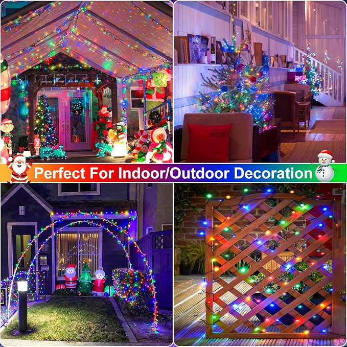 Multicolor Christmas Lights Outdoor, 100FT 300 LED Christmas Tree Lights | Waterproof 8 Modes Connectable Plug in String Lights for Outside Indoor Patio Xmas Wedding Party Holiday Decorations