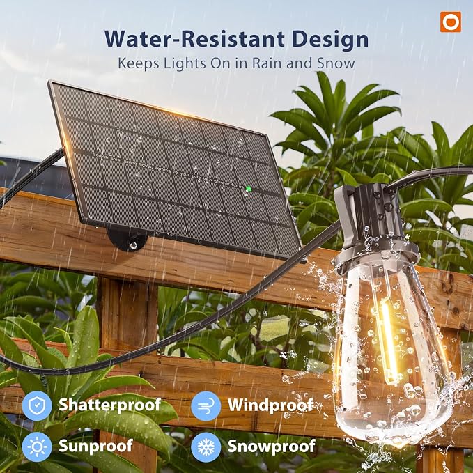 addlon 150FT(144+6) Solar String Lights Outdoor with Remote, Long-Lasting | Waterproof Patio Lights, Dimmable & Timable Hanging Solar Light with 45 LED Bulbs for Outside, Yard, Garden, Camping, Gazebo