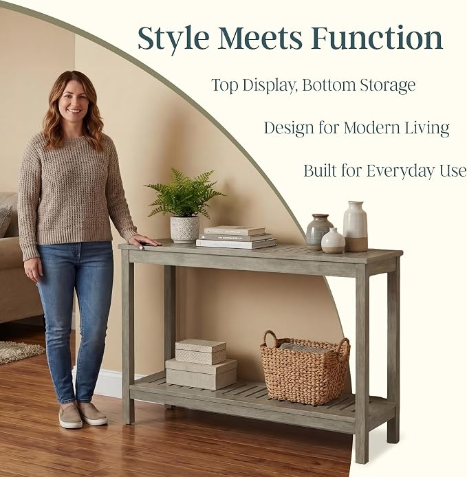 DTY Outdoor Living Eucalyptus Wood Console Table, Two-Shelf Outdoor Buffet, Driftwood Gray Weather-Resistant Finish
