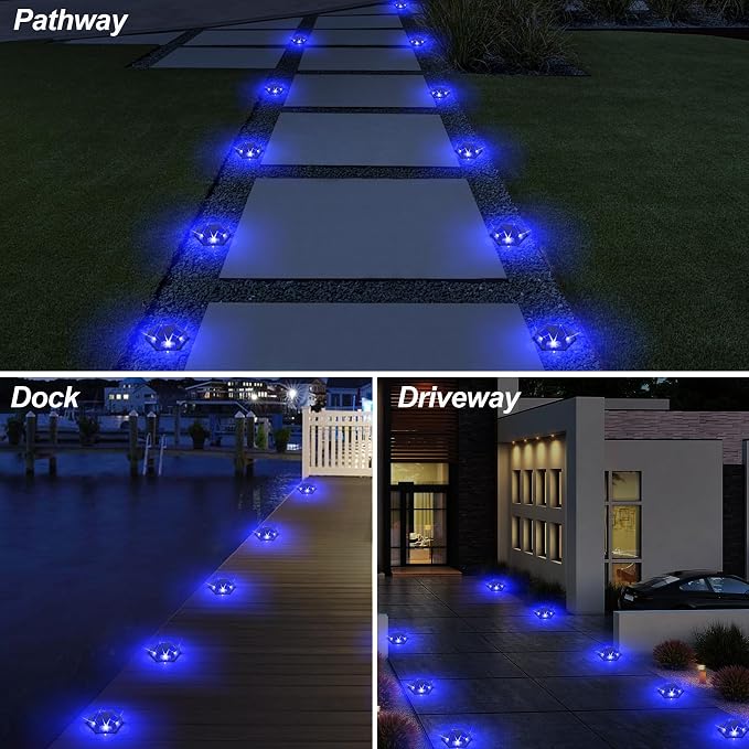 Solar Dock Lights Outdoor Waterproof, 12 Pack Blue LED Solar Driveway Lights with Aluminum Housing, Solar Deck Lights for Dock, Marina, Driveway Marker, Pathway, Step, Yard