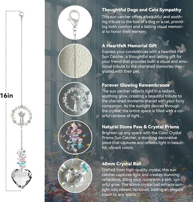 Dog Memorial Gifts, Dog Sympathy, Angel Carrying Dog Reminder Suncatcher | Loss of Dog Sympathy Gifts, Pet Remembrance Crystal Suncatcher