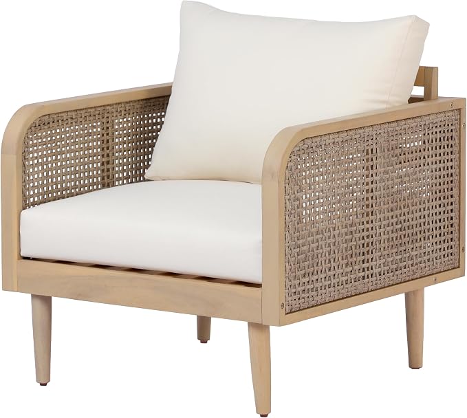 Christopher Knight Home Edward 5 Piece Patio Furniture Set with 3-Seater Sofas, Club Chairs and Coffee Table, Outdoor Acacia Wood Conversation Set, Patio Sofa Set for 8, Light Teak+Light Brown+Cream