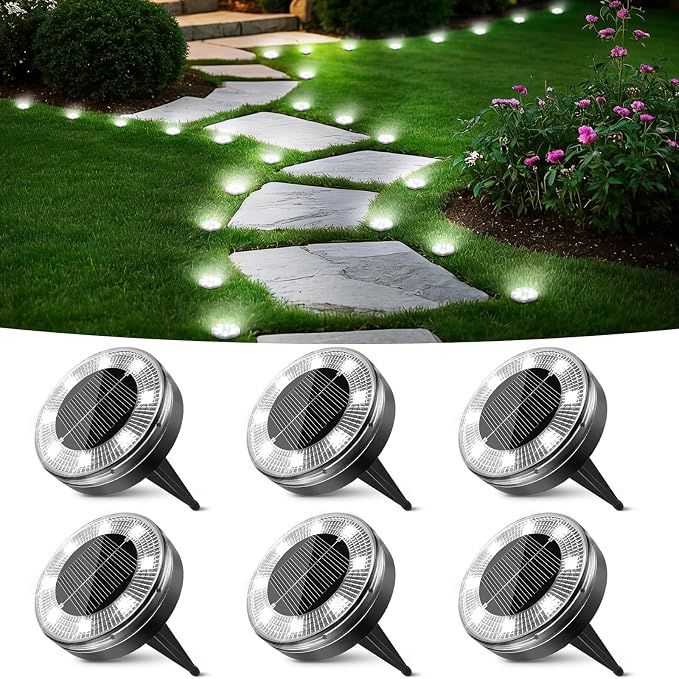 Mini Solar Ground Lights, 6 Pack Flat Solar Disc Lights Outdoor Waterproof, 2.3 Inch Small Solar Garden Lights Landscape Lighting for Outside Pathway Garden Yard Lawn Walkway,Cool White