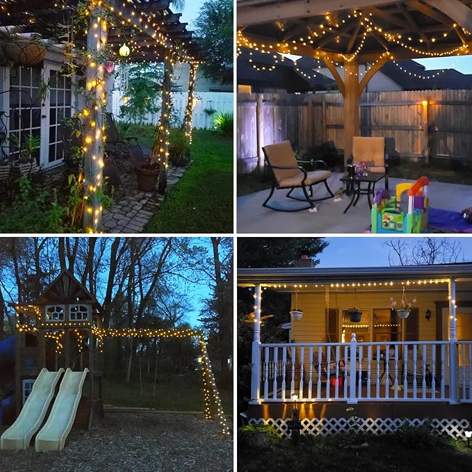 JMEXSUSS 4 Pack Solar Fairy Lights, 33ft 100LED String Lights Warm White | Christmas Lights Outdoor Waterproof, 8 Modes Copper Wire Twinkle Lights for Outside Garden Yard Tree Wedding Decorations