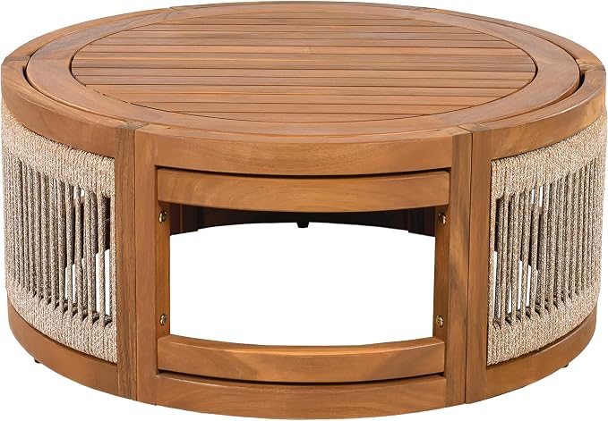 Christopher Knight Home Nesbit 8-Seater Patio Furniture Set with Removable Cushion, 8 Piece Outdoor Acacia Wood Conversation Set, Wooden Outdoor Sectional Sofa Set with Coffee Table, Beige