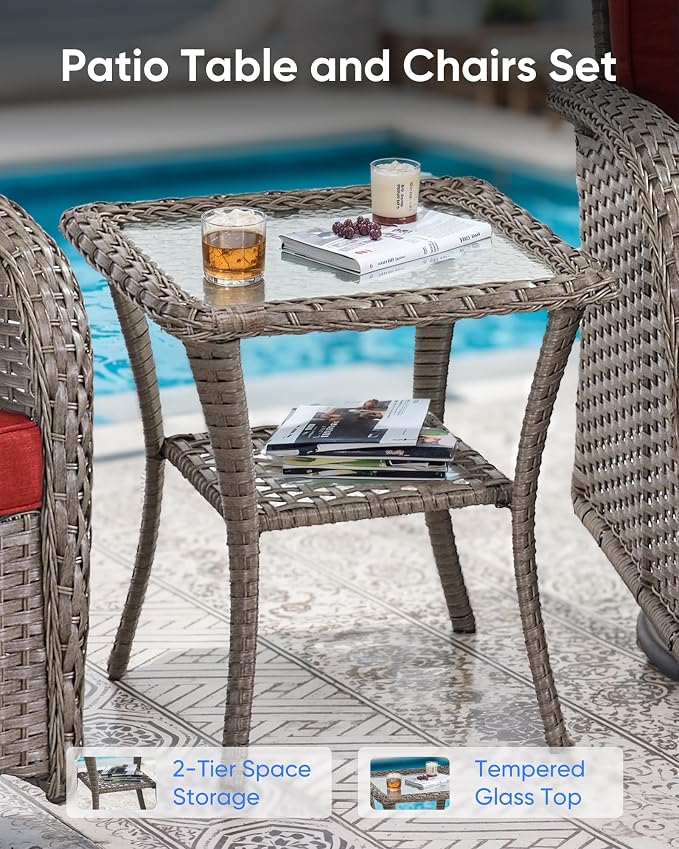 3 Pieces Patio Bistro Set Outdoor Swivel Rocker Patio Chairs with Side Table Patio Furniture for Deck Porch Garden Balcony Poolside