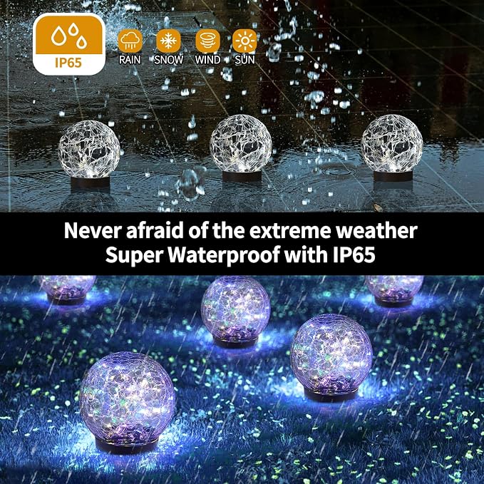 JKIMK Solar Globe Lights Outdoor Waterproof-Solar Balls for Garden | Cracked Glass Ball Lights Outdoor-Solar Orbs for Outside-Decorations for Patio and Yard Lawn Backyard Decor