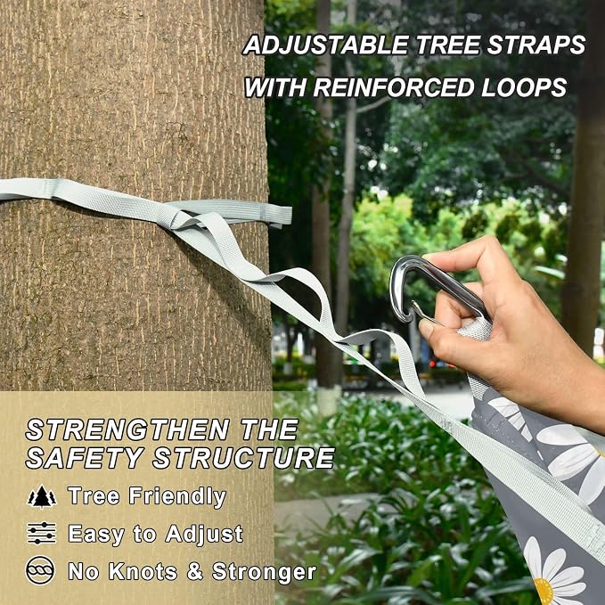 Camping Hammock Outdoor Hammocks for Outside Daisy Gray Beach Trees Portable Lightweight with Pockets Tree Straps Indoor Small